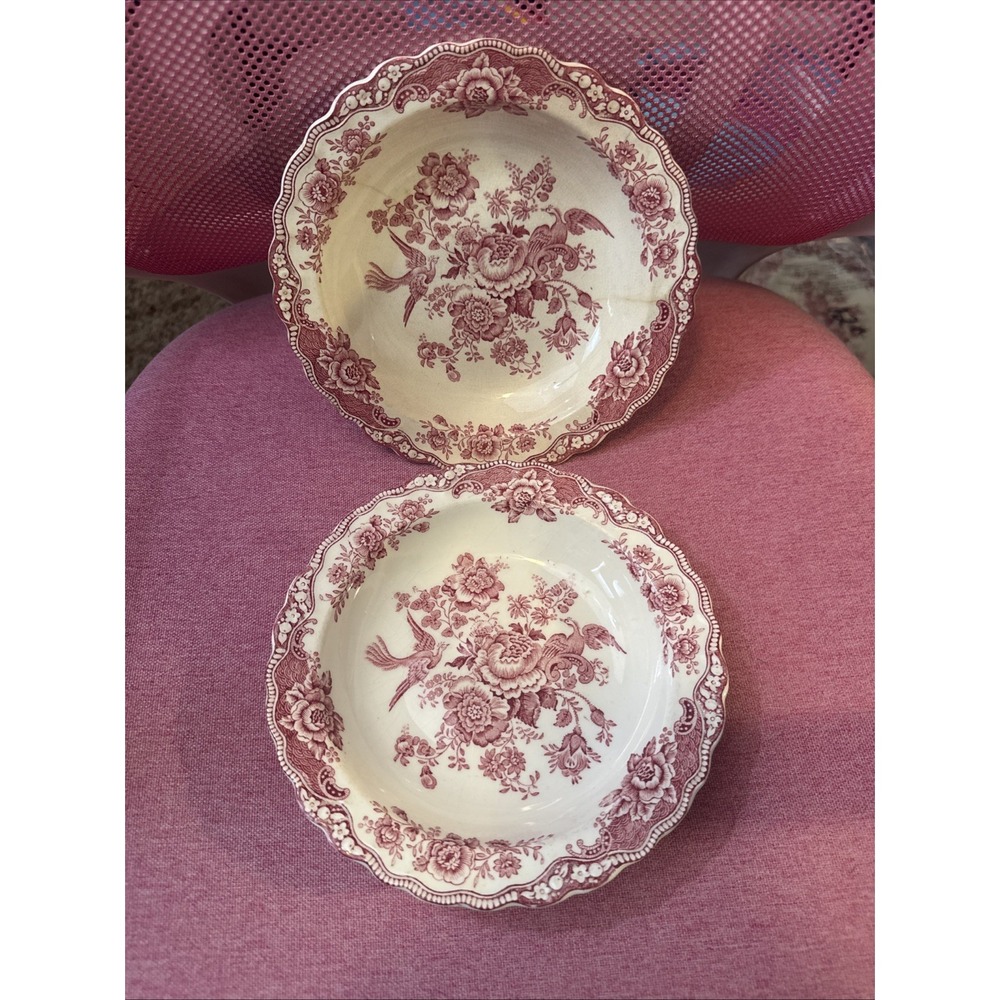 Bristol Crown Ducal Bowl Pink Red Made In England Rimmed Bowl 7.75" Lot Of 2